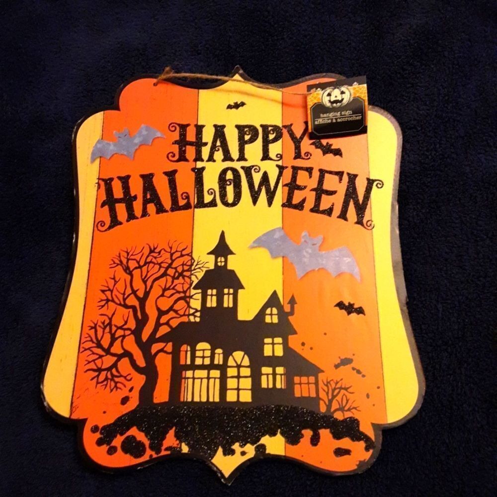 Greenbriar Halloween Plaque Wooden Handpainted 11"x13.5"‎